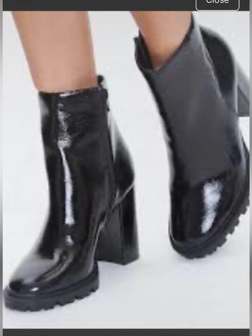 Women's Black Patent Chunky Heel Ankle Boots